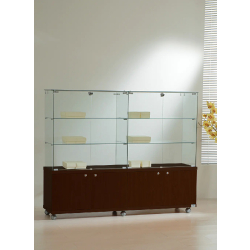 Vitrine d'exposition avec rangements - 16/14MVA - Verre et bois wengé - Dimensions 157x40x130 cm