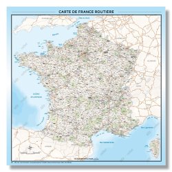 Carte de france routière - poster plastifié  velleda 2 oeillets 100x100cm