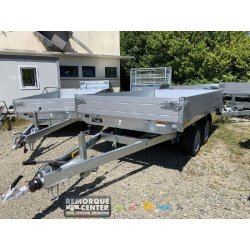 Remorque Benne SARIS - K1356 - 356 x 184 cm - PTAC : 2700 kg - 2 Essieux - Freinée - Pompe MANUELLE - Transport de matériaux lourds
