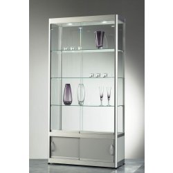 Vitrine haute argent l 100 cm avec rangement et eclairage led