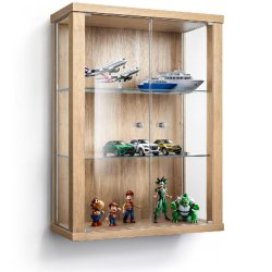 K-Möbel suspension vitrine en verre en hêtre (80x60x25 cm) avec 2 étagères en verre réglables en hauteur - modèle de voiture vitrine d'argent -