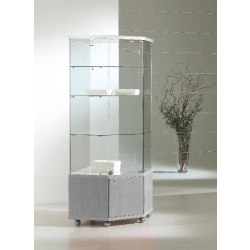 Vitrine d'angle d'exposition en verre trempé 7/18LMVA - rangement bas - dimensions 68x68x181 cm - gris
