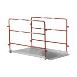 Passerelle de chantier pour tranchée avec garde-corps démontable et bandes réfléchissantes