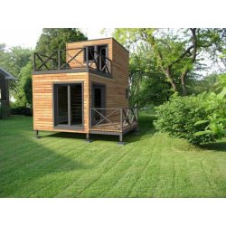 Studio de jardin avec ossature bois - maison de jardin Biscarosse 20m² avec étage et balcon
