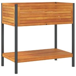 Helloshop26 - Jardinière bac lit surélevé plantes fleurs terrasse jardin et étagère 80 x 45 x 80 cm bois massif d'acacia et acier 02_0038619 - Bo