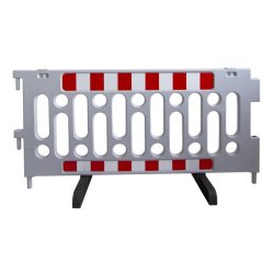 Barrière de sécurité polypropylène 2000mm - adhésif réfléchissant classe 1, pieds rotatifs - Gris / Avec pieds fixes / 2000