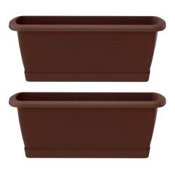 WellHome - Lot de 2 jardinières Respana avec support en plastique coloris marron 49x18,4x14,5cm - marron plastique polypropylène PK4256