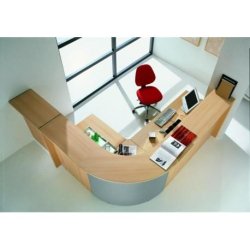 Banque d'accueil en bois avec angle en aluminium - Référence RECEPTION BOIS 03 - Fabricant Quadrifoglio