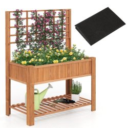 Helloshop26 - Jardinière surélevée 116 x 59 x 150 cm avec treillis et étagère de rangement design contemporain en bois marron 20_0012209 - marron