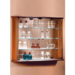 Vitrine murale en bois DV101VA - merisier - 80x15x60cm, 3 tablettes réglables, fond miroir