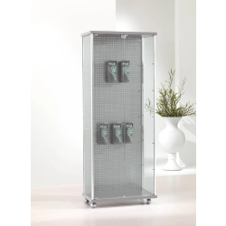 Vitrine pour accroche broches 73-BLVA - Gris clair - Façade vitrée, fond modulable et serrure