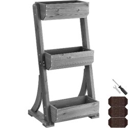 TecTake GmbH tectake Jardinière verticale, FLORA, bois de sapin laqué, 3 étages, résistant intempéries, compact, durable, , 40x30x90 cm, gris - g