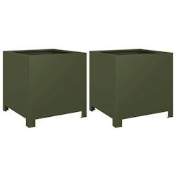 Helloshop26 - Jardinière bac lit surélevé plantes fleurs jardin terrasses lot de 2 olive 40 x 40 x 40 cm acier vert 02_0039082 02_0039082 - vert ac