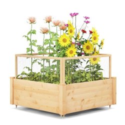 Helloshop26 - Jardinière en bois potager extérieur 107 x 107 x 80 cm protégeant vos plantes avec étagère et clôture en sapin naturel 20_0019393
