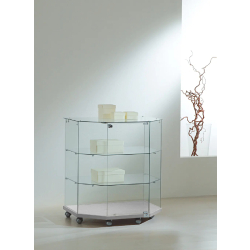 Vitrine hexagonale basse en verre trempé 8/90TVA - gris - dimensions compactes 80x40x90 cm