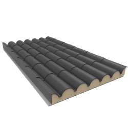 Panneau sandwich de toiture imitation tuile - Isolation acoustique - Gris Ardoise - Largeur 1m - Longueur 2 à 12m - Résistance thermique R4 à R5