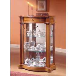 Petite vitrine murale en bois et verre DV12VA - finition merisier - 65 x 35 x 97 cm - 2 tablettes réglables et fond miroir