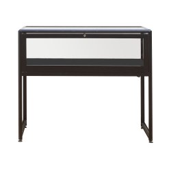Vitrine table noire L 100 cm - verre trempé sécurit et aluminium anodisé - plusieurs ouvertures possibles