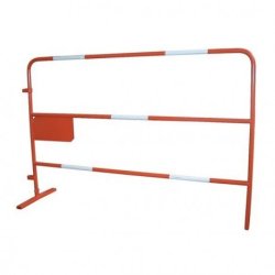 Barrière de chantier - 1m de hauteur - 1,5m de longueur - Plaque soudée - Peinture époxy - Tube Ø 25 mm rouge avec adhésifs blancs
