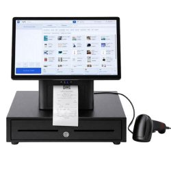 MYBE – Caisse enregistreuse tactile TPV CUBO Perimatic avec logiciel de caisse "Business" inclus, imprimante ticket intégrée, tiroir-caisse et sca