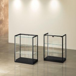 Vitrine T-Métal comptoir 75x45xH95cm 2 bandes LED verticales - noir