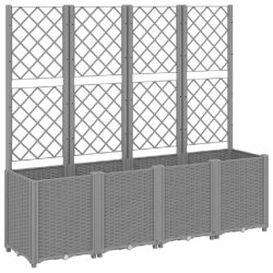 Helloshop26 - Jardinière bac lit surélevé plantes fleurs terrasse jardin avec treillis clair 160 x 40 x 140 cm PP gris 02_0038350 - gris 3000214182391