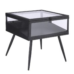 Table vitrine métal noir et verre H38cm