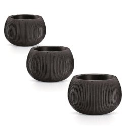 WellHome - Lot de 3 petites jardinières Beton Bowl en coloris ciment noir - noir plastique PK2934