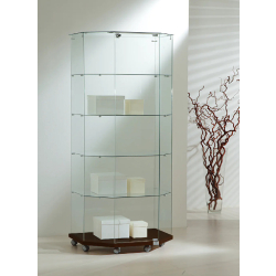 Vitrine hexagonale tout verre 8/18TVA - wengé - avec serrure et 4 tablettes amovibles
