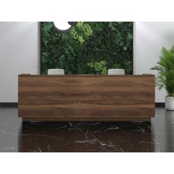 Banque d'accueil en placage de bois avec passage de câbles