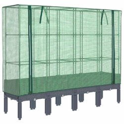 Helloshop26 - Jardinière bac lit surélevé plantes fleurs terrasse jardin surélevée avec housse aspect rotin 160 x 40 x 140 cm Blue - gris 3000217