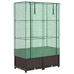Helloshop26 - Jardinière bac lit surélevé plantes fleurs terrasse jardin surélevée avec housse aspect rotin 80 x 40 x 138 cm Marron 02_0038789 -