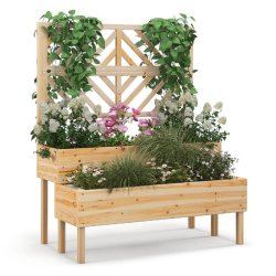 Helloshop26 - Jardinière surélevée 2 niveaux 109 x 62 x 135 cm avec treillis de soutien et drainage design naturel en bois de sapin 20_0019413 - Bo