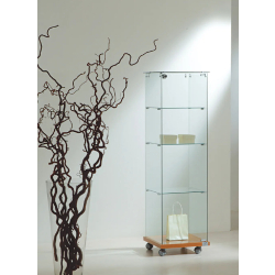 Vitrine tout verre transparent 4/14VA - colonne d'exposition en verre trempé - cerisier