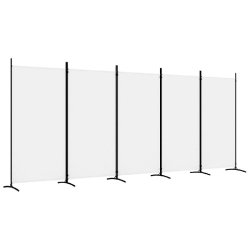 Décoshop26 - Paravent séparateur de pièce cloison 5 panneaux 433 x 180 cm en tissu blanc et fer DEC030949 - blanc 3000258202949