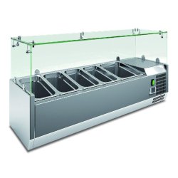 KLIMAITALIA Vitrine réfrigérée en acier inoxydable avec superstructure en verre. Thermomètre digital. Dégivrage automatique. Température +2°C/+