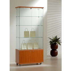 Vitrine éclairée avec meuble de rangement 8/18LMVA - Verre trempé - Cerisier - Dimensions 80x40x181 cm
