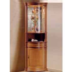 Vitrine d'angle en bois DV32VA - merisier - fond miroir, 2 tablettes réglables, serrure