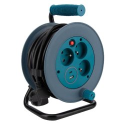 Enrouleur compact Zenitech 12m - 3 prises 2P+T, 2 ports USB-C/A - Bleu, design et pratique