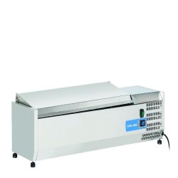 Vitrine réfrigérée inox pour condiments, 5 bacs GN1/4. Dimensions 120x33,5x28,1 cm. Température +2°C/+8°C. Cool Head VRX 12/33S/S - inox 1794