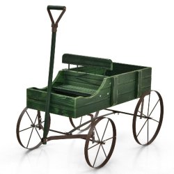Helloshop26 - Brouette décorative en bois 62 x 34 x 60 cm 2 compartiments pratiques style rustique en bois de sapin vert 20_0020142 - vert métal 300