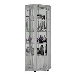 K-Möbel Vitrine d'angle en verre sur pied 176x56,5x56,5 cm Made in Germany avec serrure miroir & LED Argent - argenté Bois manufacturé C1085AL