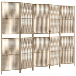 Décoshop26 - Paravent séparateur de pièce cloison 5 panneaux en résine tressée beige et acier DEC030936 - beige acier 3000258198440