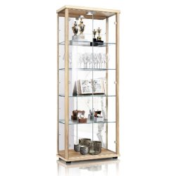 K-Möbel Armoire vitrine en verre 2 portes 176x67x33 cm Made in Germany avec miroir & serrure & LED Hêtre - beige Bois manufacturé C1084B