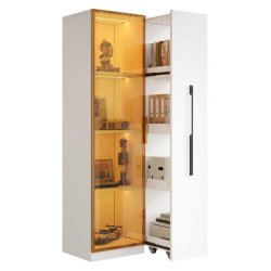 Merax vitrine LED 70×40×160 cm, armoire multifonction avec façade vitrée, bibliothèque et rangement, sur roulettes, blanc - blanc multi-matériau