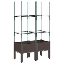 Helloshop26 - Jardinière bac lit surélevé plantes fleurs terrasse jardin avec treillis 80 x 40 x 142,5 cm PP marron 02_0038315 - marron 3000214193953