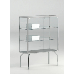 Vitrine design sur piétement 91-12PVA - gris clair - avec 2 tablettes amovibles et porte avec serrure