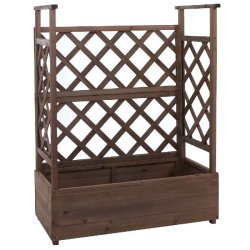 Décoshop26 - Bac à fleurs surélevé avec treillis 3 côtés jardinière 114 x 85 x 44 cm brise-vue balcon en bois marron 04_0008928 - Bois massif 3