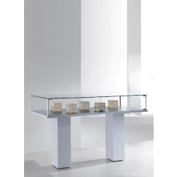 Vitrine table sur pieds 5-PLVA - verre trempé - 180x80x103 cm - serrure intégrée