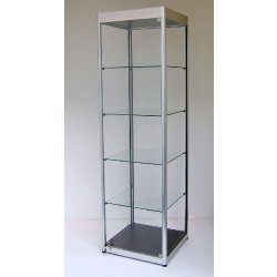 Va1 - Vitrine d'exposition haute en verre trempé avec 4 tablettes réglables et porte battante à serrure - À partir de 555€ HT